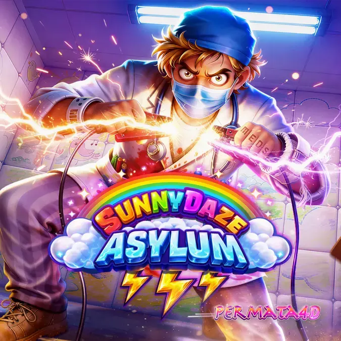 Tampilan visual grid 5x5 pada slot Sunnydaze Asylum dengan tema rumah sakit yang unik.